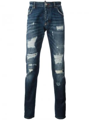 Прямые джинсы с рваными деталями Philipp Plein. Цвет: синий