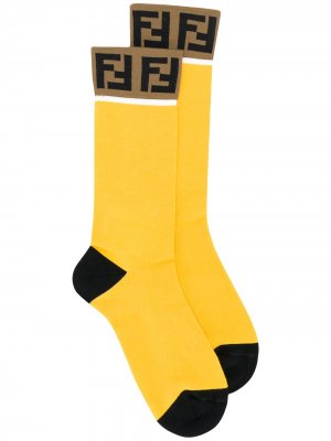 Носки с логотипом FF Fendi. Цвет: желтый
