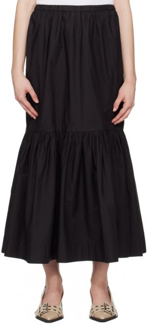 Черная длинная юбка с воланом Ganni