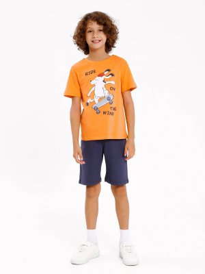 Комплект для мальчиков (джемпер, шорты) Mark Formelle. Цвет: оранжевый +графит +печать