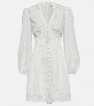 Льняное мини-платье august с кружевной отделкой , белый Zimmermann