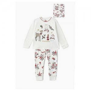 Пижама , размер 116, принт олень, пингвин, сова, цвет белый Chicco. Цвет: белый/красный