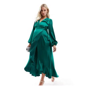Платье Maternity Satin Wrap, зеленый Flounce London