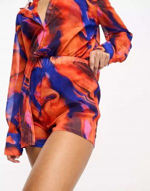 Разноцветные шифоновые пляжные шорты с абстрактным принтом Public Desire