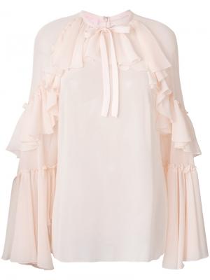 Прозрачная блузка с оборками Giamba. Цвет: розовый и фиолетовый