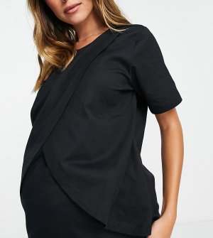 Черная пижамная футболка для кормящих матерей из органического хлопка ASOS DESIGN Maternity «Выбирай и комбинируй»-Черный цвет - Nursing