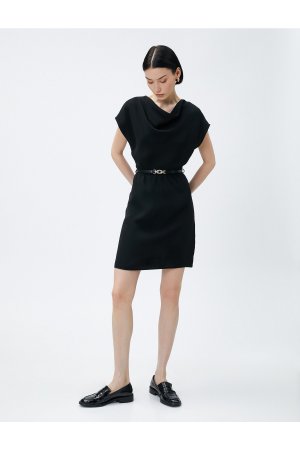 Короткое платье с кружевным воротником и поясом , черный Koton
