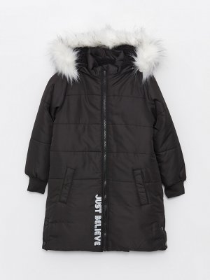 Пальто для девочек с капюшоном, новый черный LCW Kids