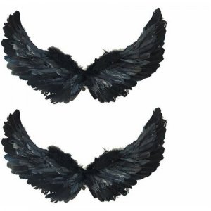 Крылья ангела черные перьевые карнавальные большие 60х35см, на Хэллоуин и Новый год (2 пары в наборе) Happy Pirate