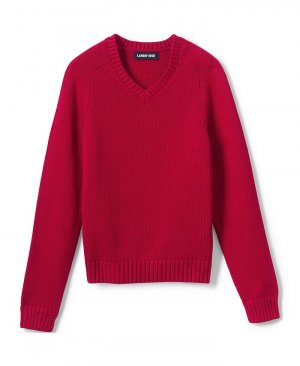 Детская школьная форма, детский хлопковый модальный свитер с v-образным вырезом Lands' End, красный Lands' End