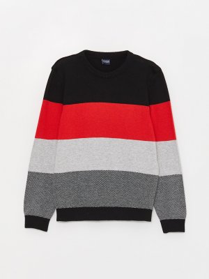Трикотажный свитер для мальчиков с круглым вырезом и длинными рукавами цветными блоками , красный полосатый LCW Kids