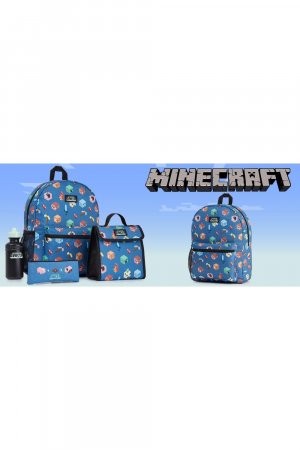 Рюкзак Школьная сумка с сумкой для обеда и пеналом , синий Minecraft