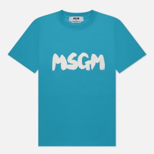 Женская футболка Logo Brush Print MSGM. Цвет: голубой
