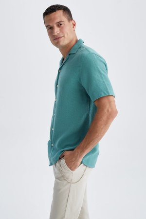 Рубашка стандартного кроя из 100 % хлопка с открытым вырезом и короткими рукавами , зеленый DeFacto