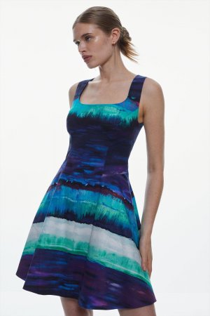 Мини-платье с пышной юбкой в ​​полоску Painterly , синий Karen Millen