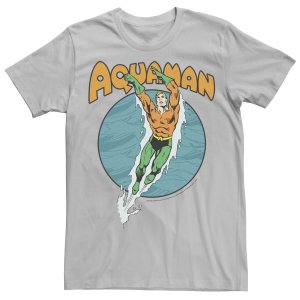 Мужская футболка для плавания и танцев Aquaman , серебристый DC Comics