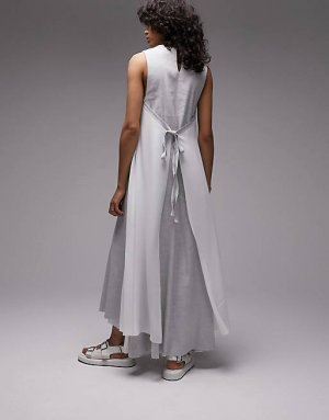 Джинсовое шифоновое платье серого и белого цвета Topshop