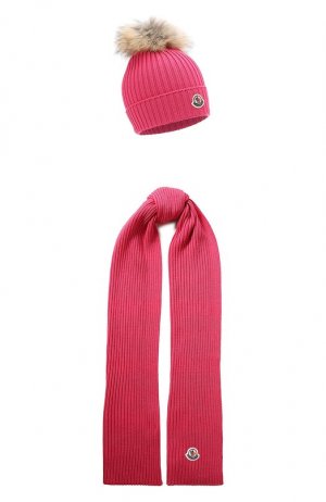 Комплект из шапки и шарфа Moncler. Цвет: розовый
