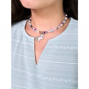 Чокер Unicorn baby ожерелье на шею бусы розовый кварц, аметист, коралл, агат, подвеска единорог с горячей эмалью ENJOY. Цвет: розовый/фиолетовый