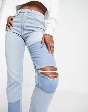 Голубые джинсы-бойфренды в стиле пэчворк Hollister