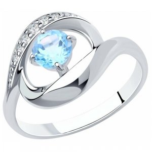 Кольцо , серебро, 925 проба, родирование, топаз, размер 17.5, белый Diamant. Цвет: голубой/бесцветный
