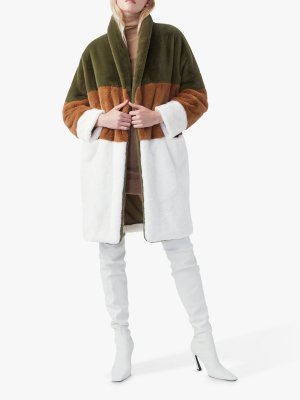 Пальто из искусственного меха Izo, цвет Loden Green/Camel/Classic Cream French Connection