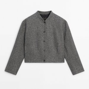 Куртка-бомбер Knickerbocker-yarn-effect, черный Massimo Dutti