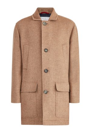 Однобортное пальто из шерсти с классическим откидным лацканом BRUNELLO CUCINELLI. Цвет: коричневый