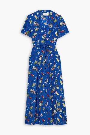 Длинное платье-рубашка миди из шелкового крепдешина с принтом Maria HVN, синий Hvn