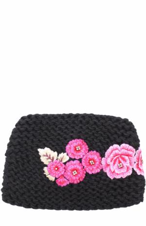 Повязка из смеси шерсти и шелка с цветочной вышивкой Jennifer Behr. Цвет: черный