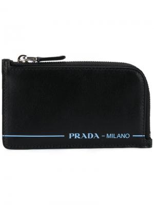 Визитница с принтом логотипа Prada. Цвет: черный