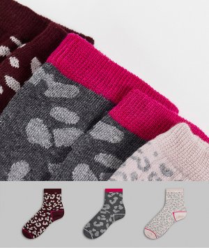 Подарочный набор из 3 пар носков серого и бордового цветов с леопардовым принтом -Разноцветный Dune