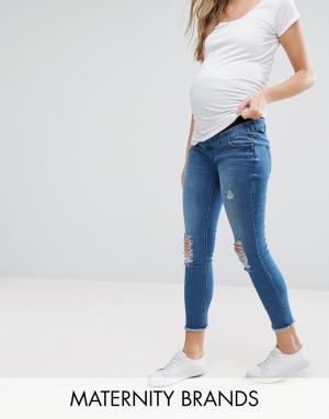 Зауженные джинсы с посадкой над животом New Look Maternity. Цвет: синий
