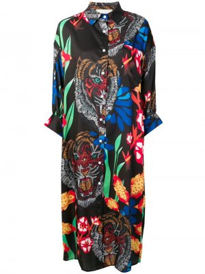 Платье-рубашка с изображением тигра 5 Progress. Цвет: черный