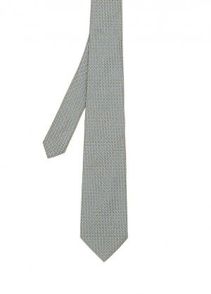 Желто-синий шелковый галстук с геометрическим узором Lanvin