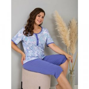 Пижама , бриджи, футболка, короткий рукав, размер 48, фиолетовый, голубой Алтекс. Цвет: голубой/фиолетовый