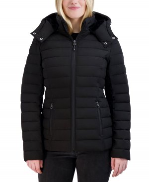 Женское компактное пуховое пальто стрейч с капюшоном из искусственного меха , черный Nautica