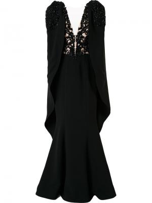 Декорированное длинное платье с V-образным вырезом Mikael D.. Цвет: чёрный