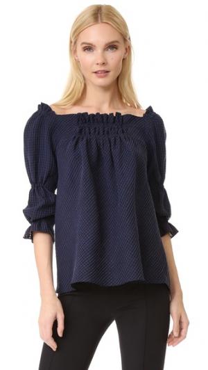 Свободная расклешенная блуза с открытыми плечами Amelia Toro. Цвет: темно-синий