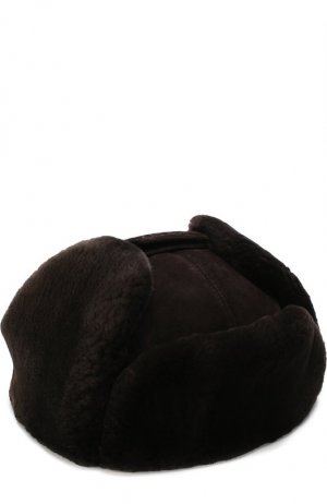 Замшевая шапка-ушанка с меховой отделкой Zilli. Цвет: коричневый
