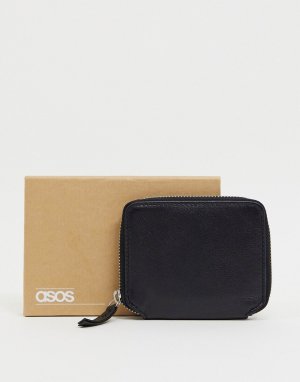Кожаный бумажник на молнии -Черный цвет ASOS DESIGN