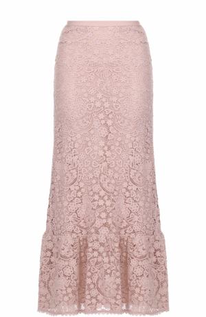 Кружевная юбка-макси с оборкой REDVALENTINO. Цвет: розовый