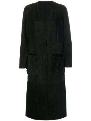 Пальто с карманами из кроличьего меха Salvatore Santoro. Цвет: чёрный