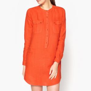 Платье-рубашка однотонное из льна LINNA HARRIS WILSON. Цвет: оранжевый