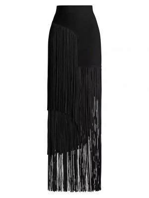 Асимметричная юбка-макси с бахромой, черный Hervé Léger