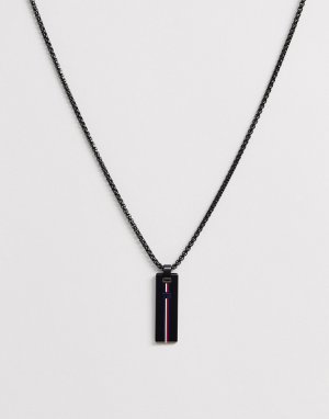 Черное ожерелье-цепочка с логотипом на подвеске -Черный Tommy Hilfiger