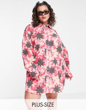 Розовое платье-рубашка с солнцезащитным принтом COLLUSION Plus тай-дай