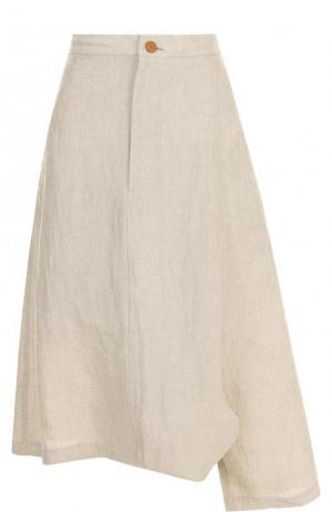 Укороченные льняные брюки Yohji Yamamoto. Цвет: бежевый