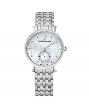 Женские часы Roxana, серебристая нержавеющая сталь, перламутровый циферблат, круглые 34 мм Alexander