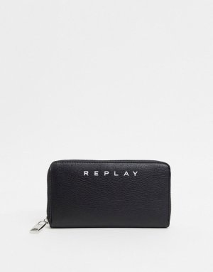 Кожаный кошелек с логотипом -Черный Replay
